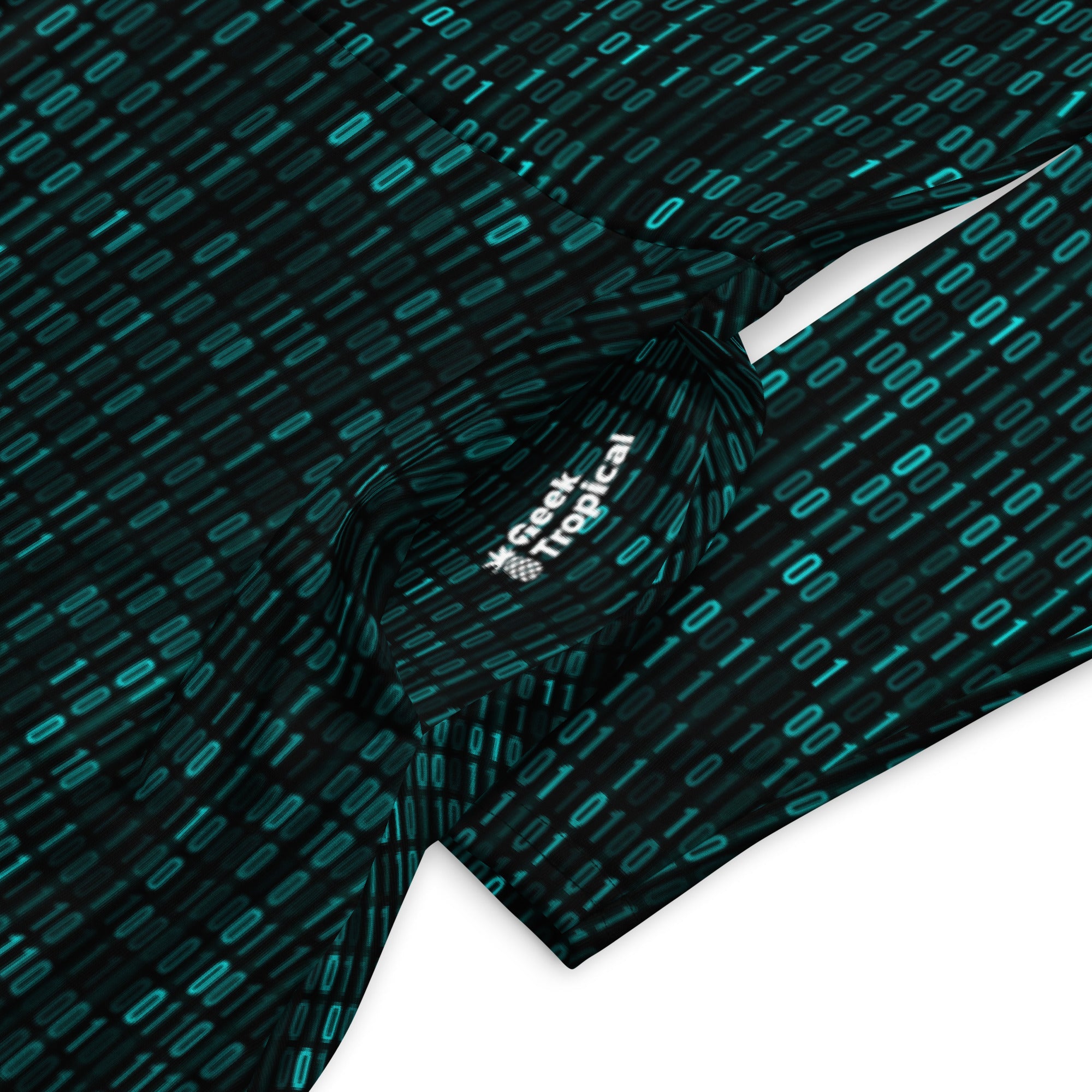 Nerdy Binary Computer 1s and 0s Teal Black Long Sleeve Midi Dress