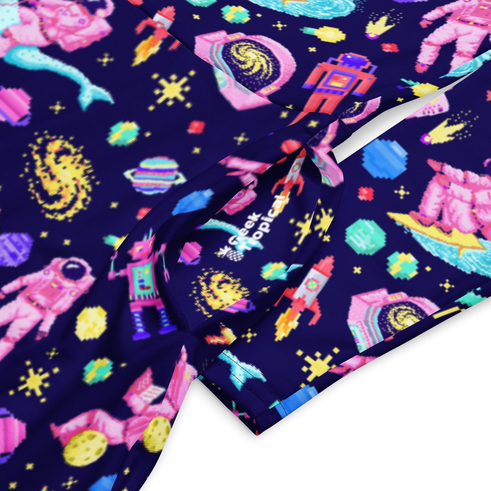 Nerdy Astronaut Pixels Outer Space Purple Blue Long Sleeve Midi Dress