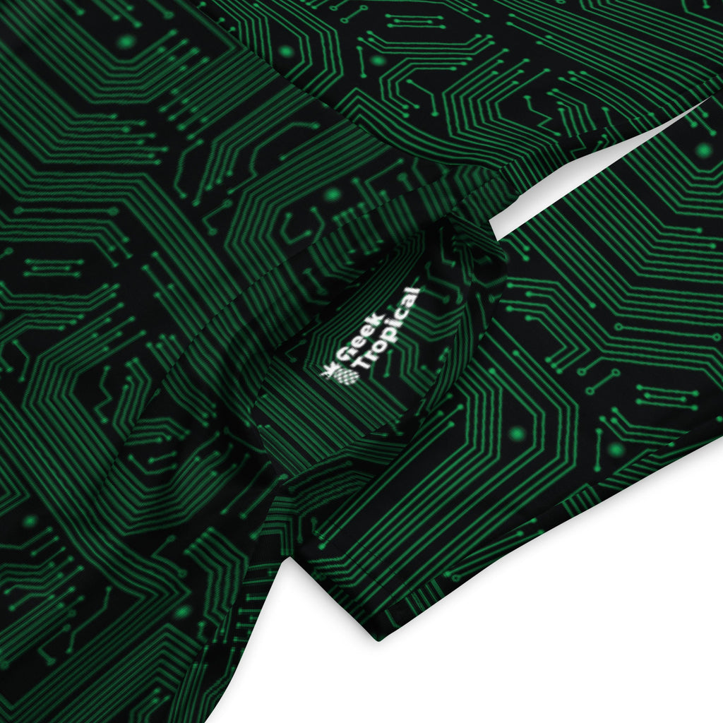 Nerdy Green Computer Circuits Long Sleeve Midi Dress