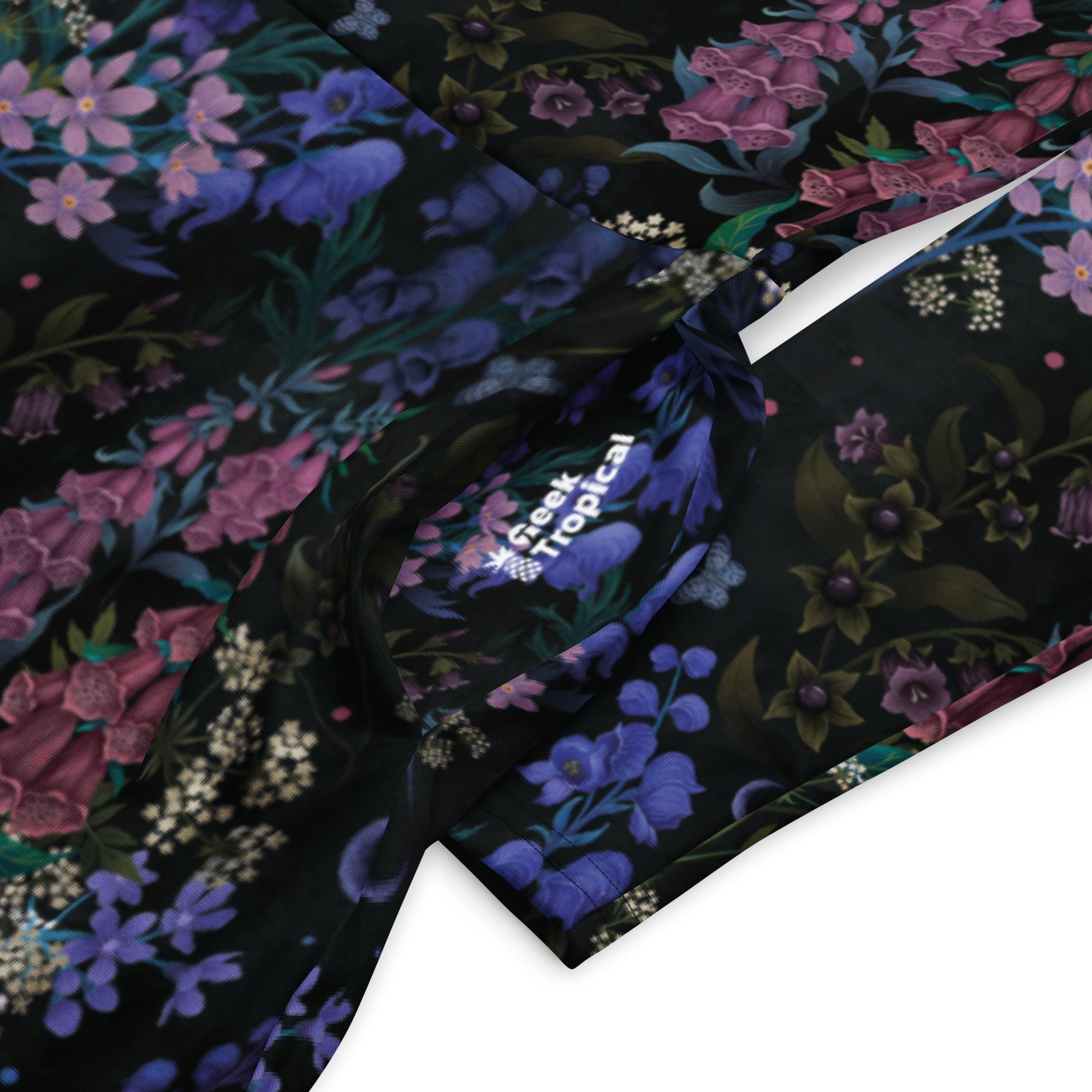 Nerdy Floral Purple Night Long Sleeve Midi Dress