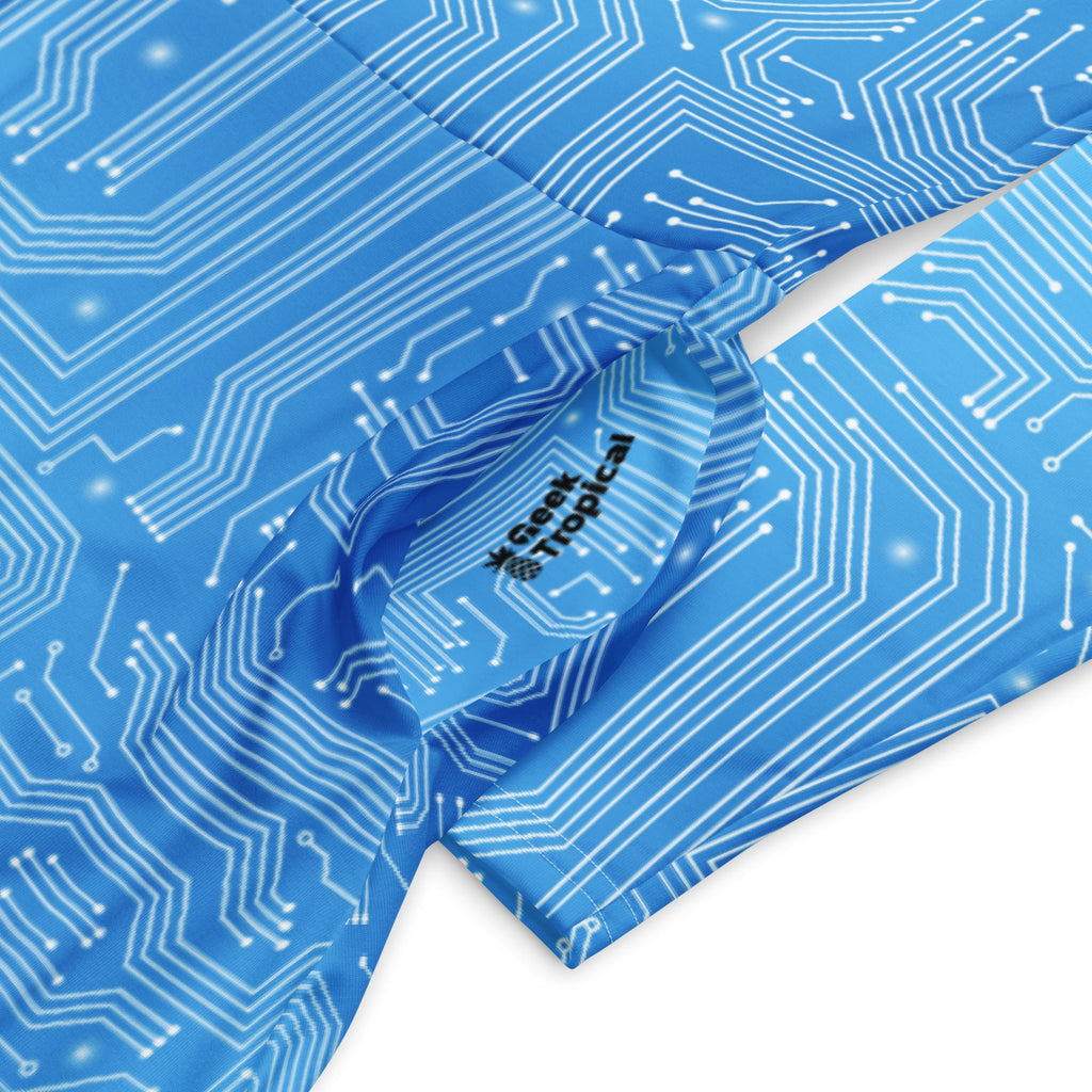 Nerdy Blue Computer Circuit Board Long Sleeve Midi Dress