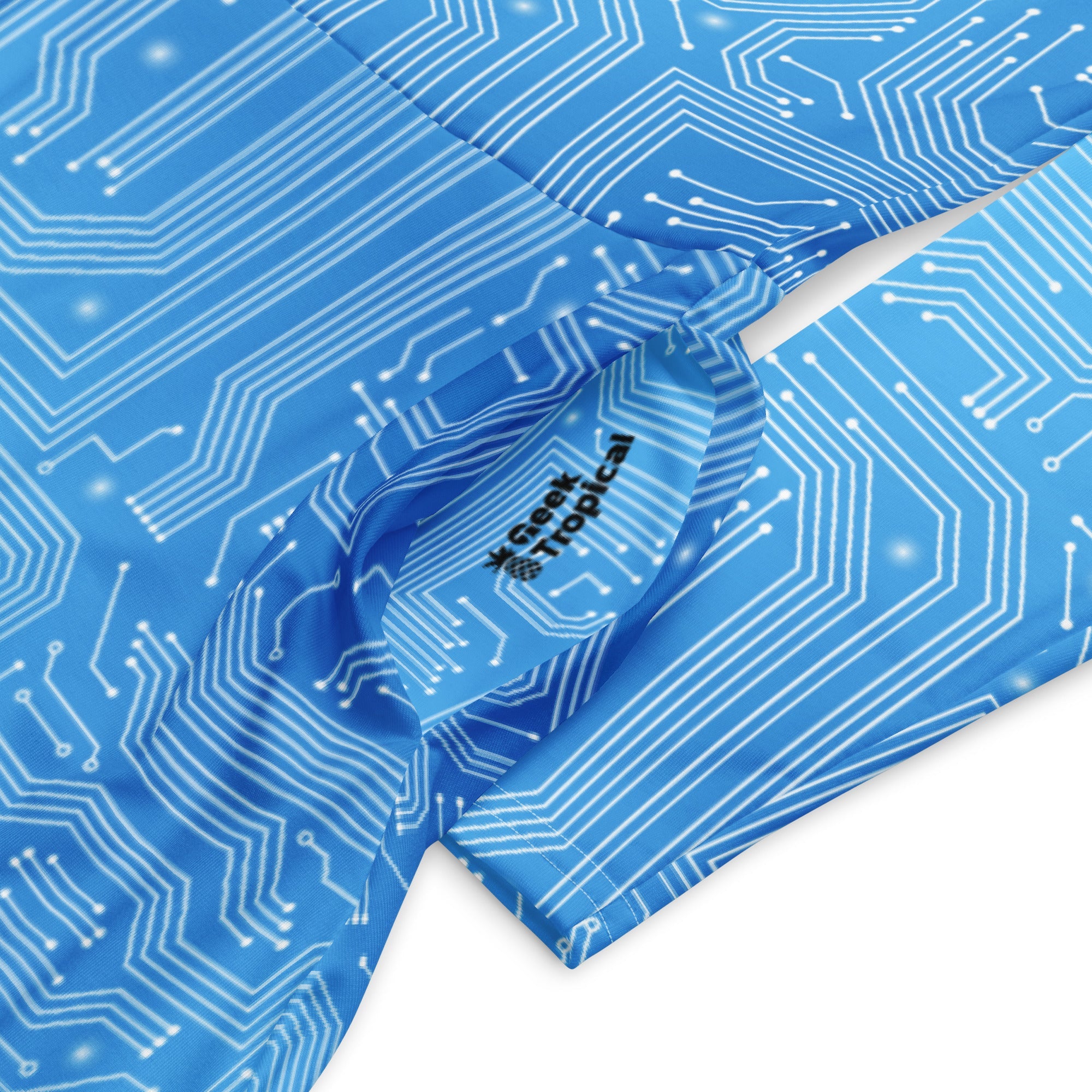 Nerdy Blue Computer Circuit Board Long Sleeve Midi Dress