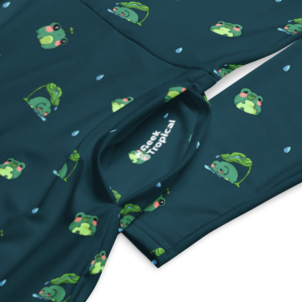 Nerdy Raining Frogs Dark Teal Long Sleeve Midi Dress