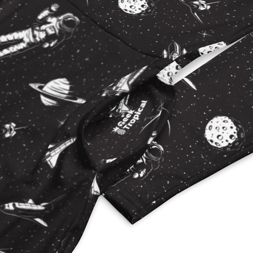 Nerdy Space Mission Black Outer Space Long Sleeve Midi Dress