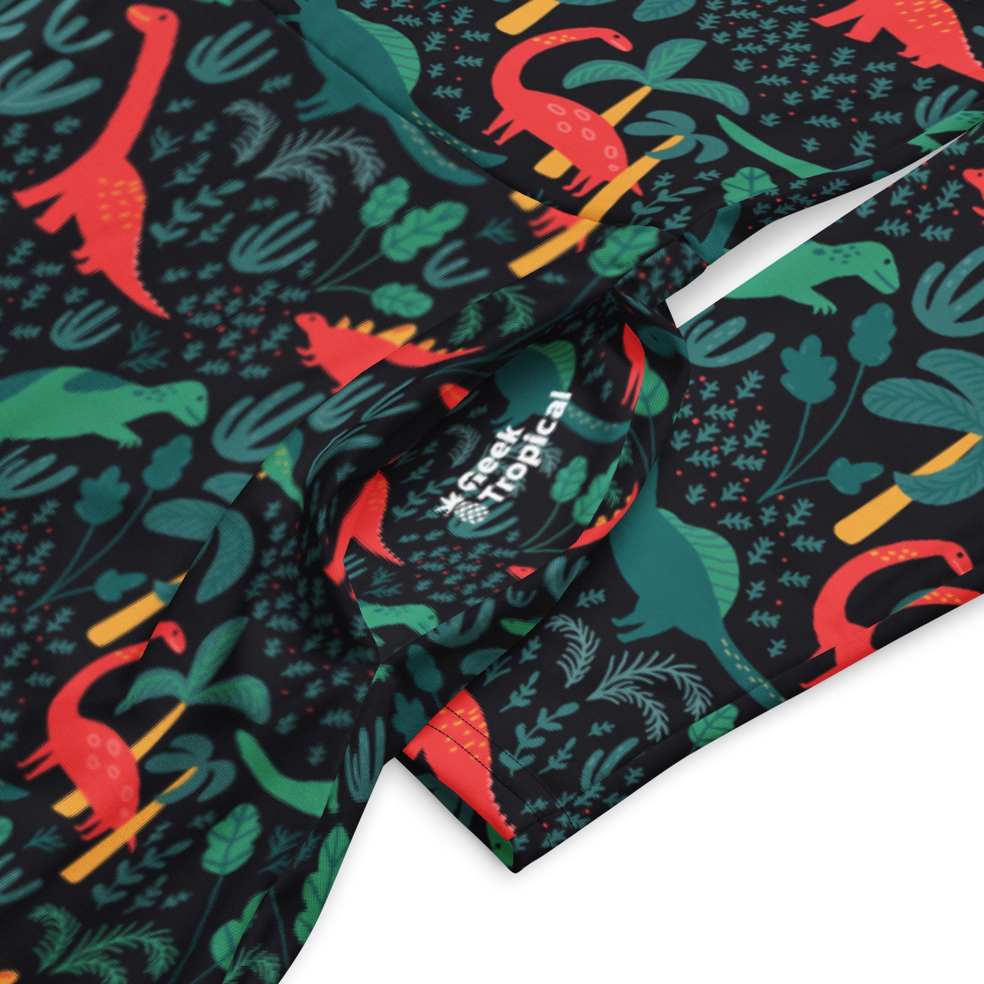 Nerdy Tropical Dinosaur Green Aloha Long Sleeve Midi Dress