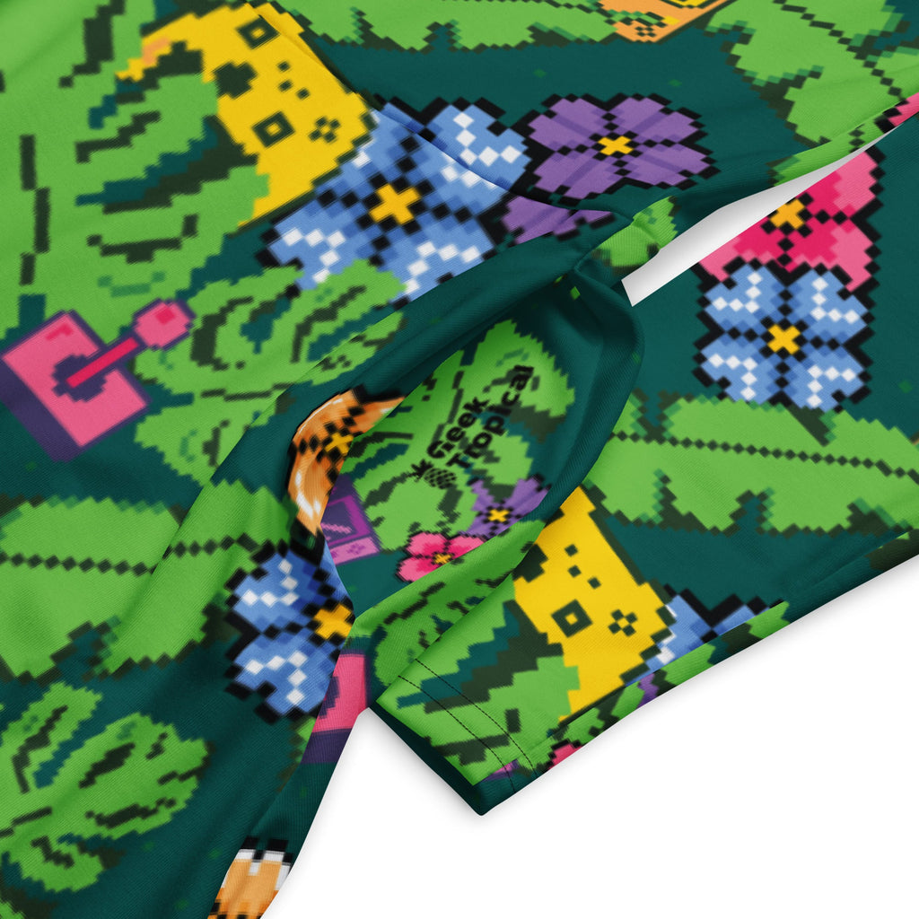 Nerdy Tropical Video Game Pixels Long Sleeve Midi Dress