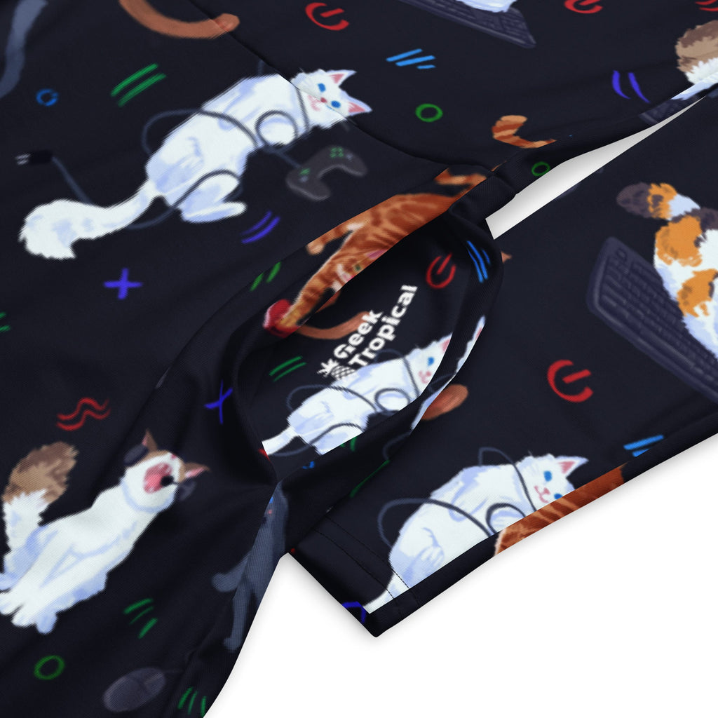 Nerdy Video Game Cats Dark Long Sleeve Midi Dress