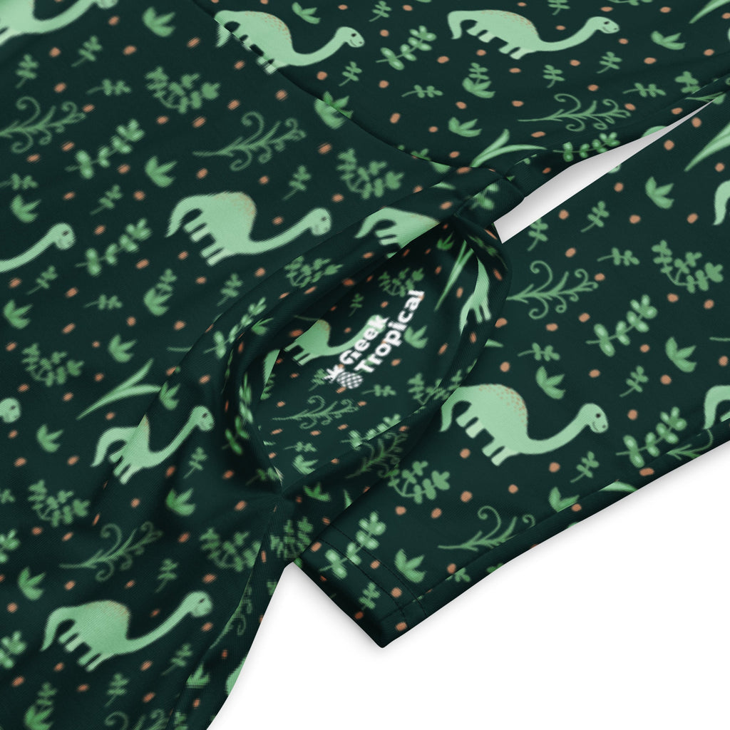 Nerdy Dino Green Tropics Green Dinosaur Long Sleeve Midi Dress