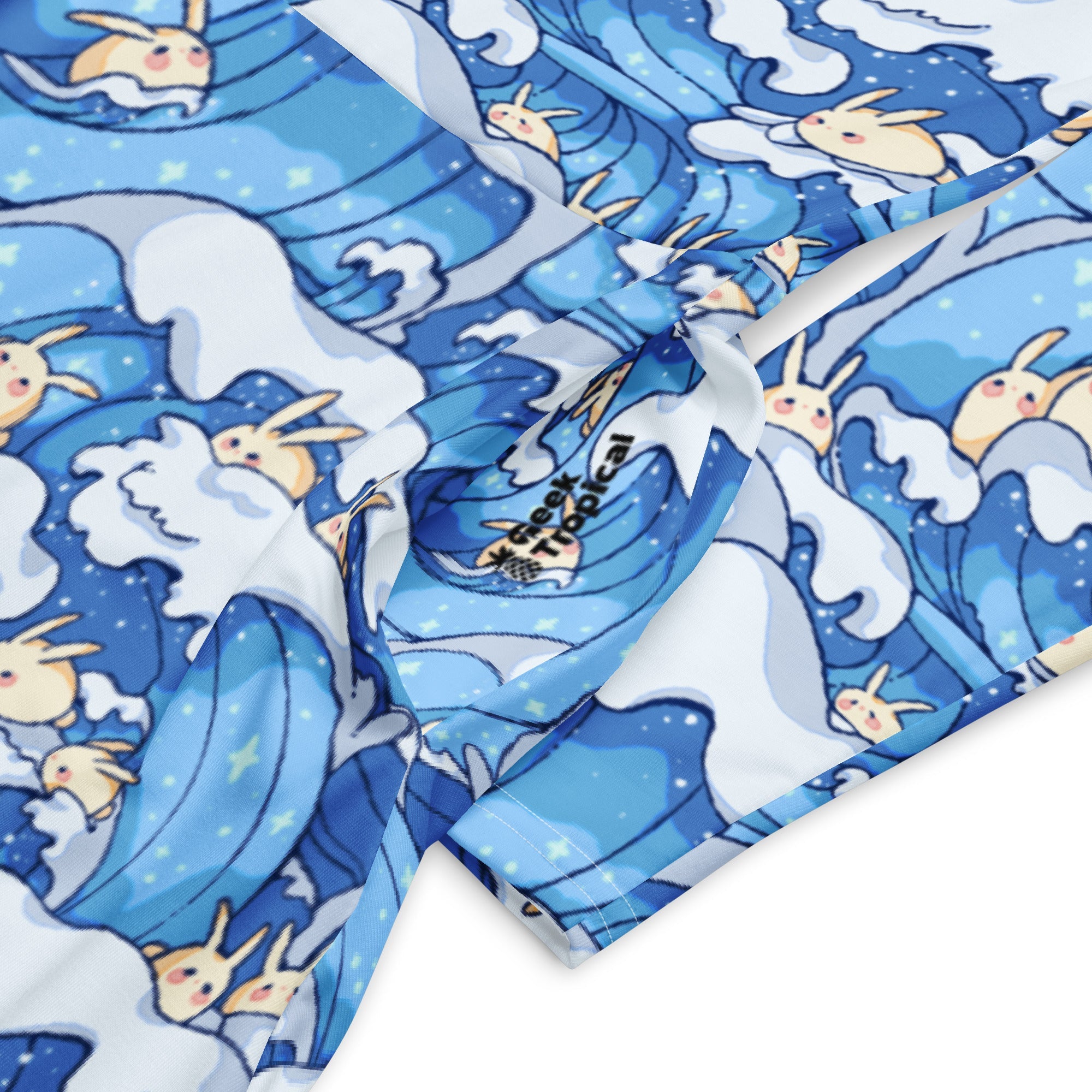 Nerdy Surfer Bunnies Anime Long Sleeve Midi Dress