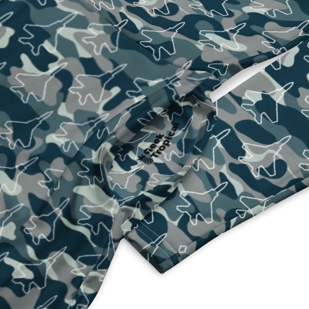 Military Fighter Jet Navy Camo Blue Long Sleeve Midi Dress 7