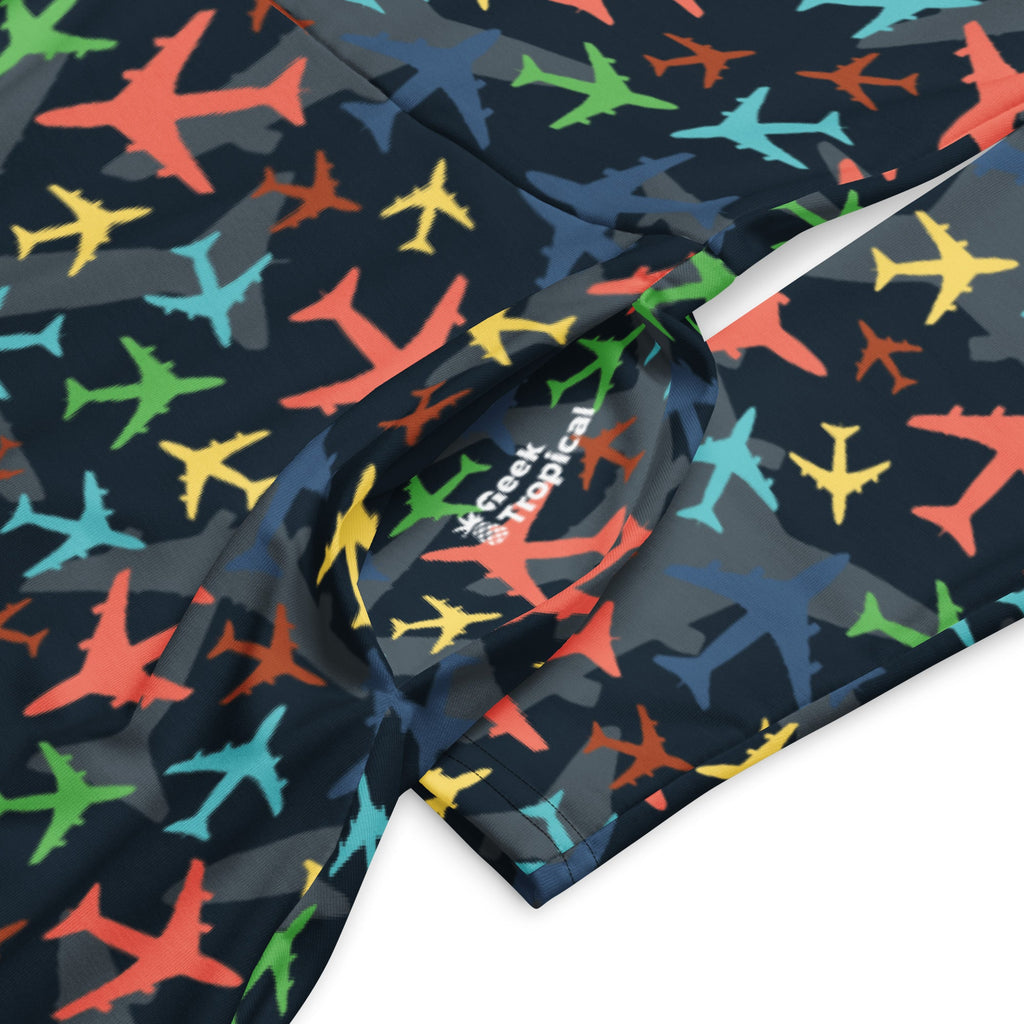 Multi Colored Airplanes on Blue Long Sleeve Midi Dress 7
