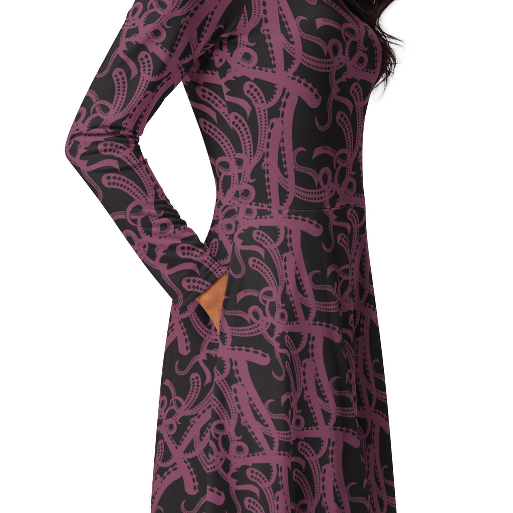 Nerdy Tentacles of Cthulhu Long Sleeve Midi Dress