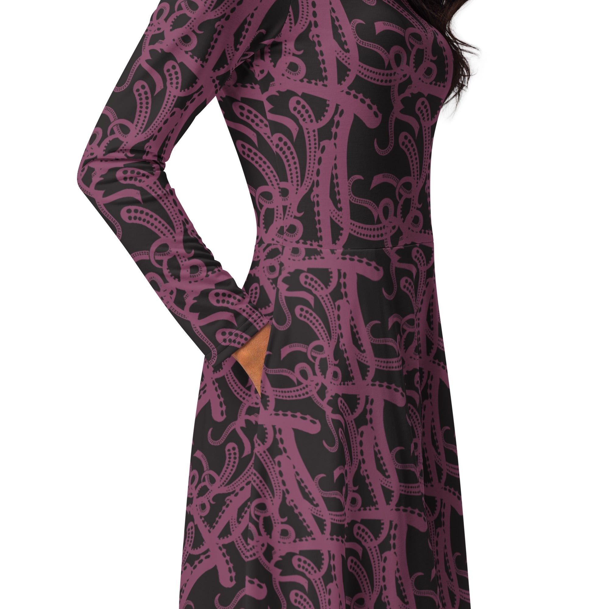 Nerdy Tentacles of Cthulhu Long Sleeve Midi Dress