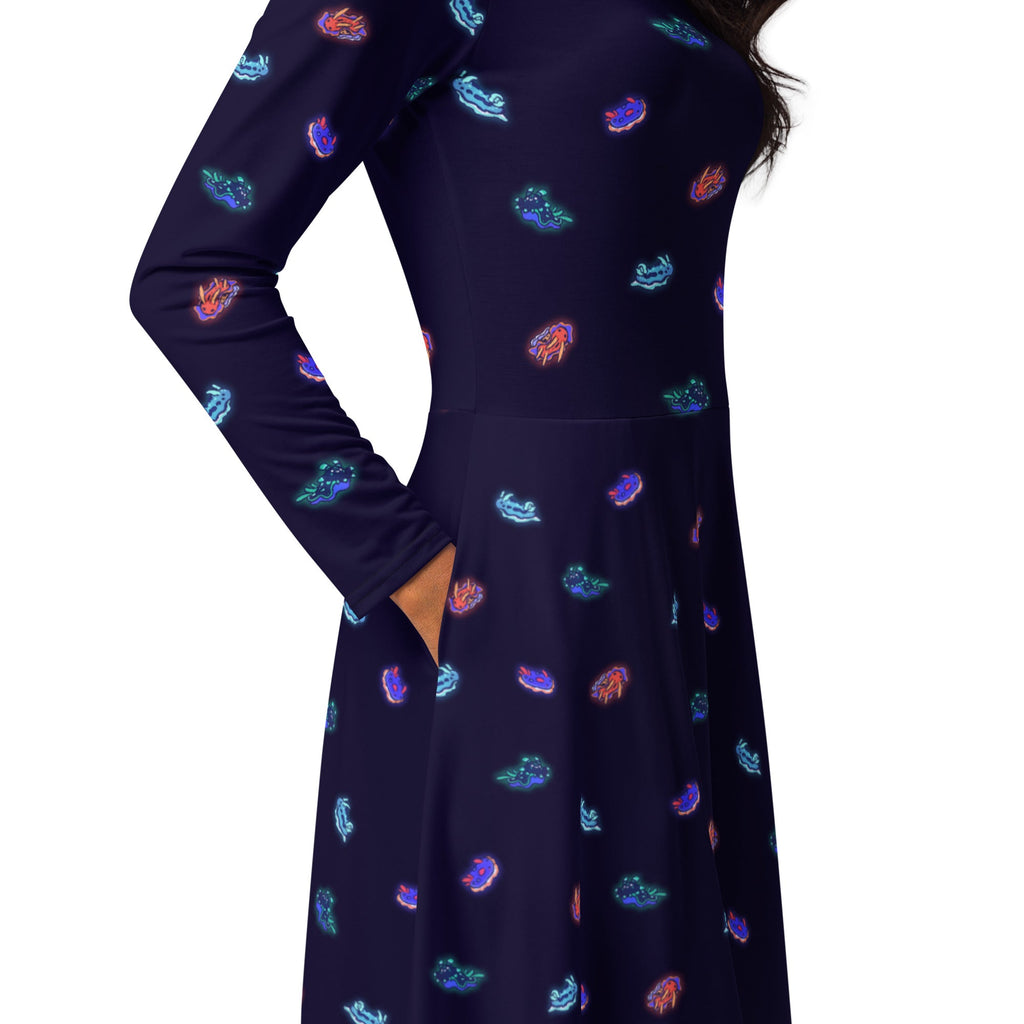 Nerdy Cute Sea Slugs Long Sleeve Midi Dress