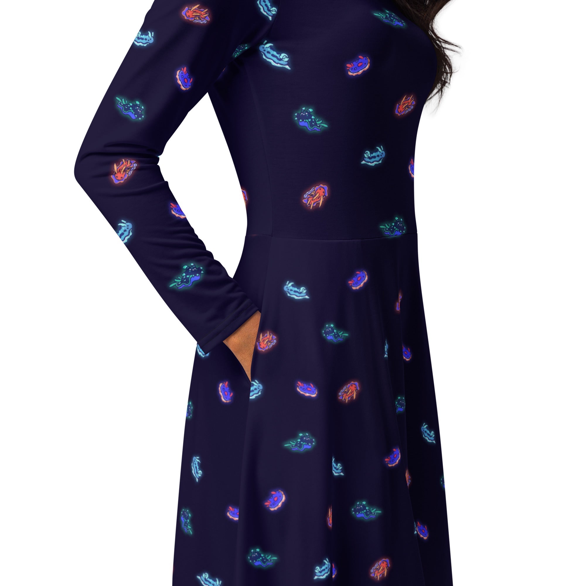 Nerdy Cute Sea Slugs Long Sleeve Midi Dress