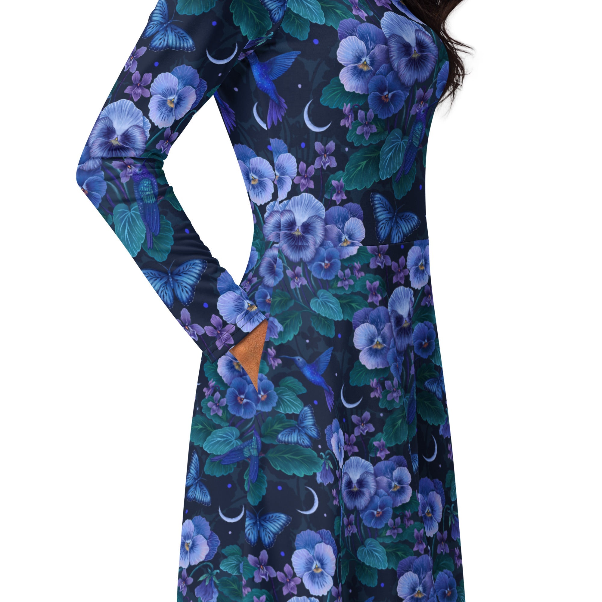 Nerdy Episodic Violet Purple Night Long Sleeve Midi Dress