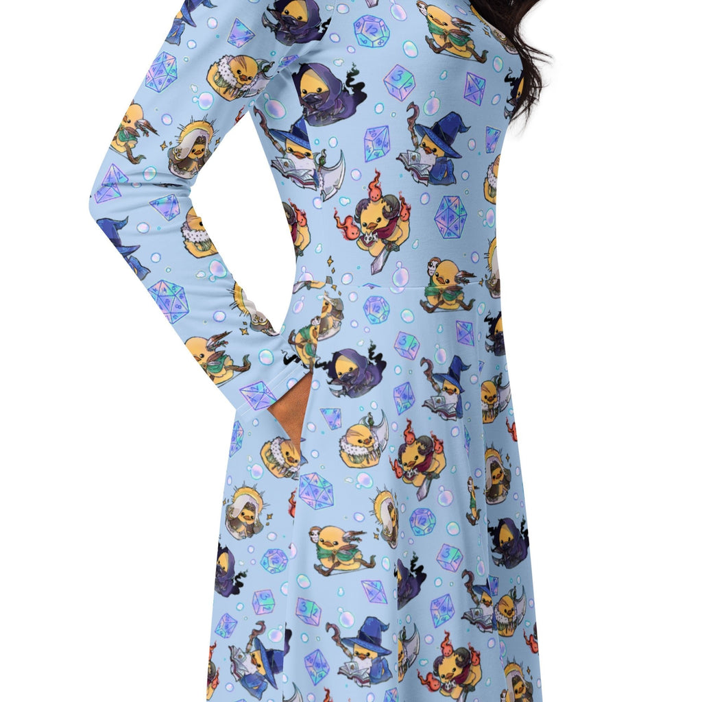 Nerdy DnD Classes Rubber Ducks Long Sleeve Midi Dress