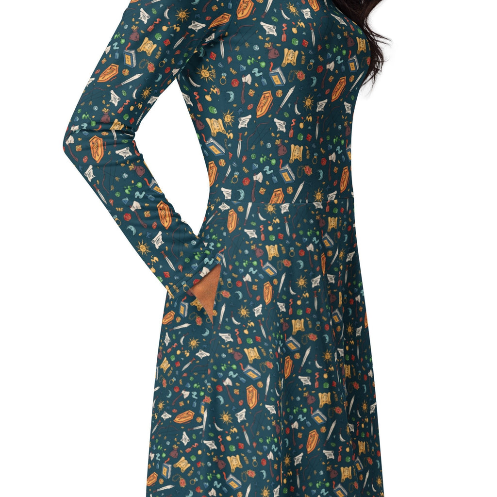 Nerdy Dnd Adventure Long Sleeve Midi Dress