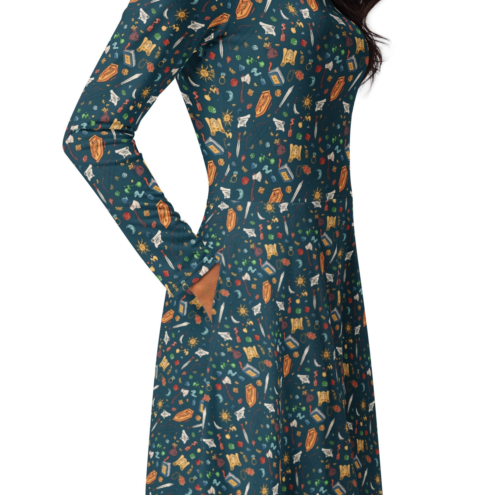 Nerdy Dnd Adventure Long Sleeve Midi Dress