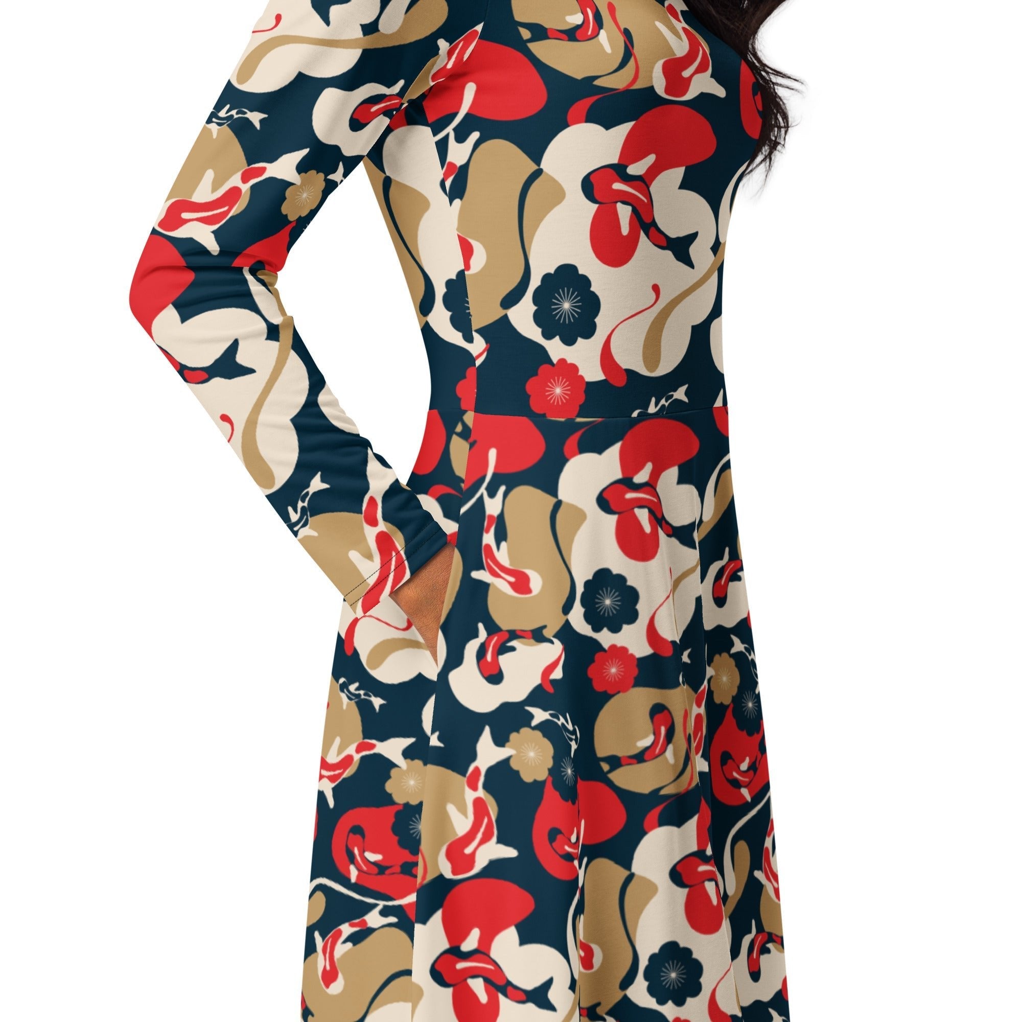 Nerdy Modern Koi Long Sleeve Midi Dress