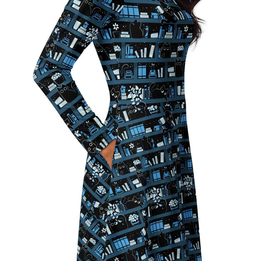 Nerdy Purrrfect Library Long Sleeve Midi Dress
