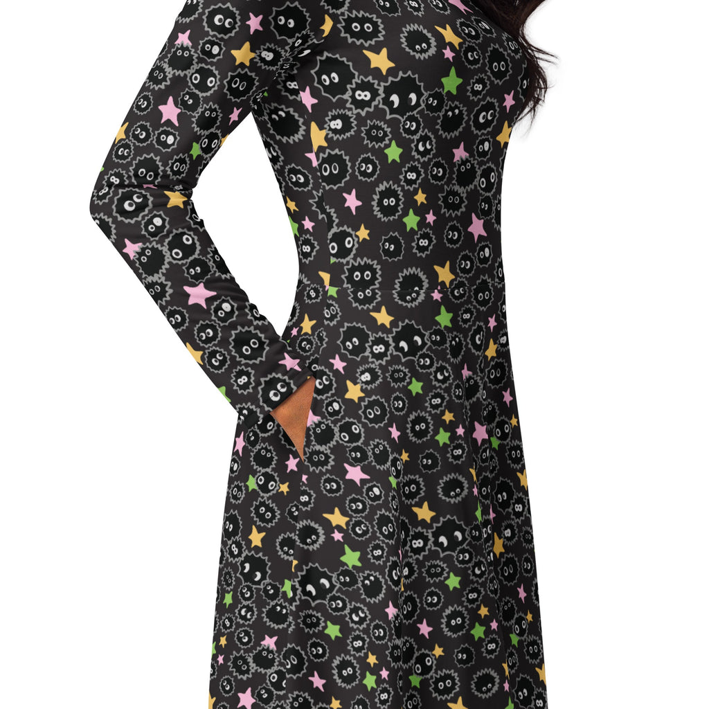 Nerdy Sootsprites Anime Long Sleeve Midi Dress