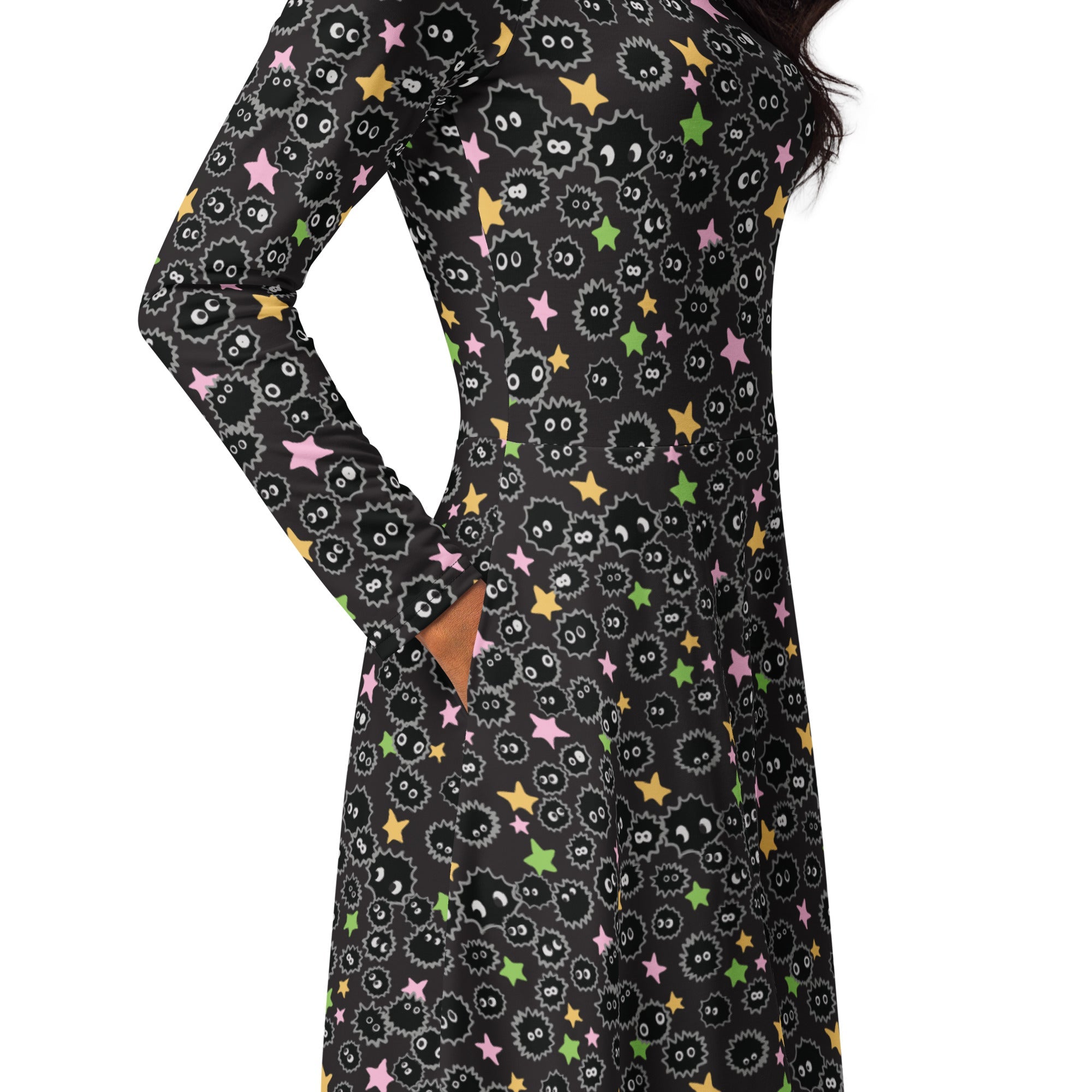 Nerdy Sootsprites Anime Long Sleeve Midi Dress