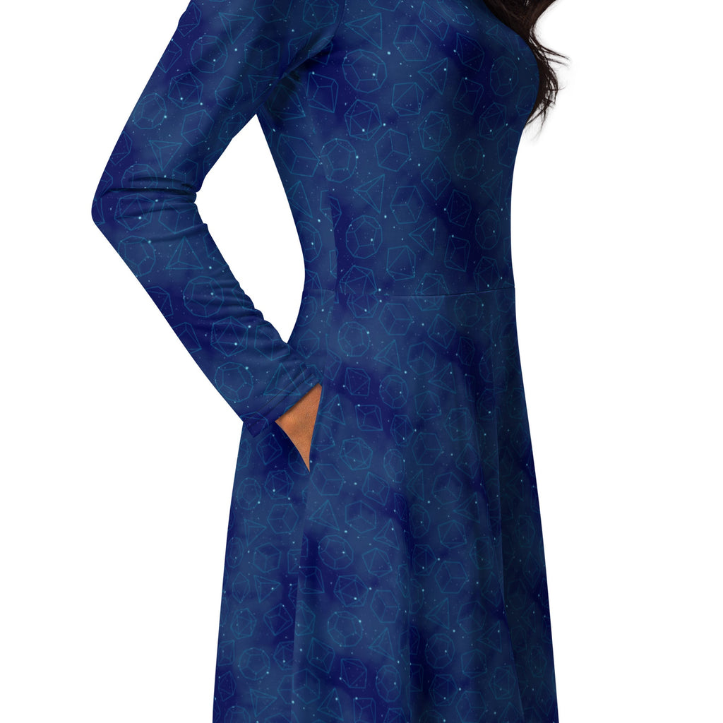 Nerdy Space RPG Dice Blue Dnd Long Sleeve Midi Dress