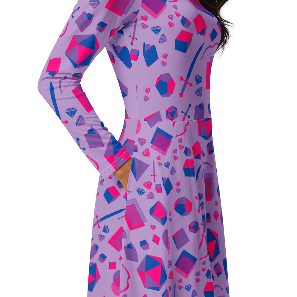 Nerdy Pink Blue and Bisexual Colors Tabletop RPG Items Dnd Long Sleeve Midi Dress