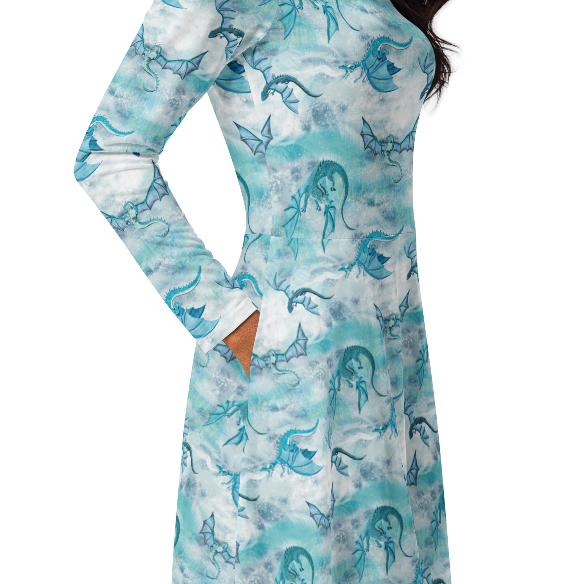 Nerdy Frost Dragons Long Sleeve Midi Dress