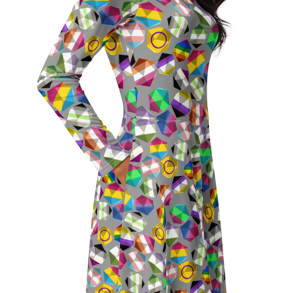 Nerdy Roll with Pride LGBTQ Dice Dnd Long Sleeve Midi Dress
