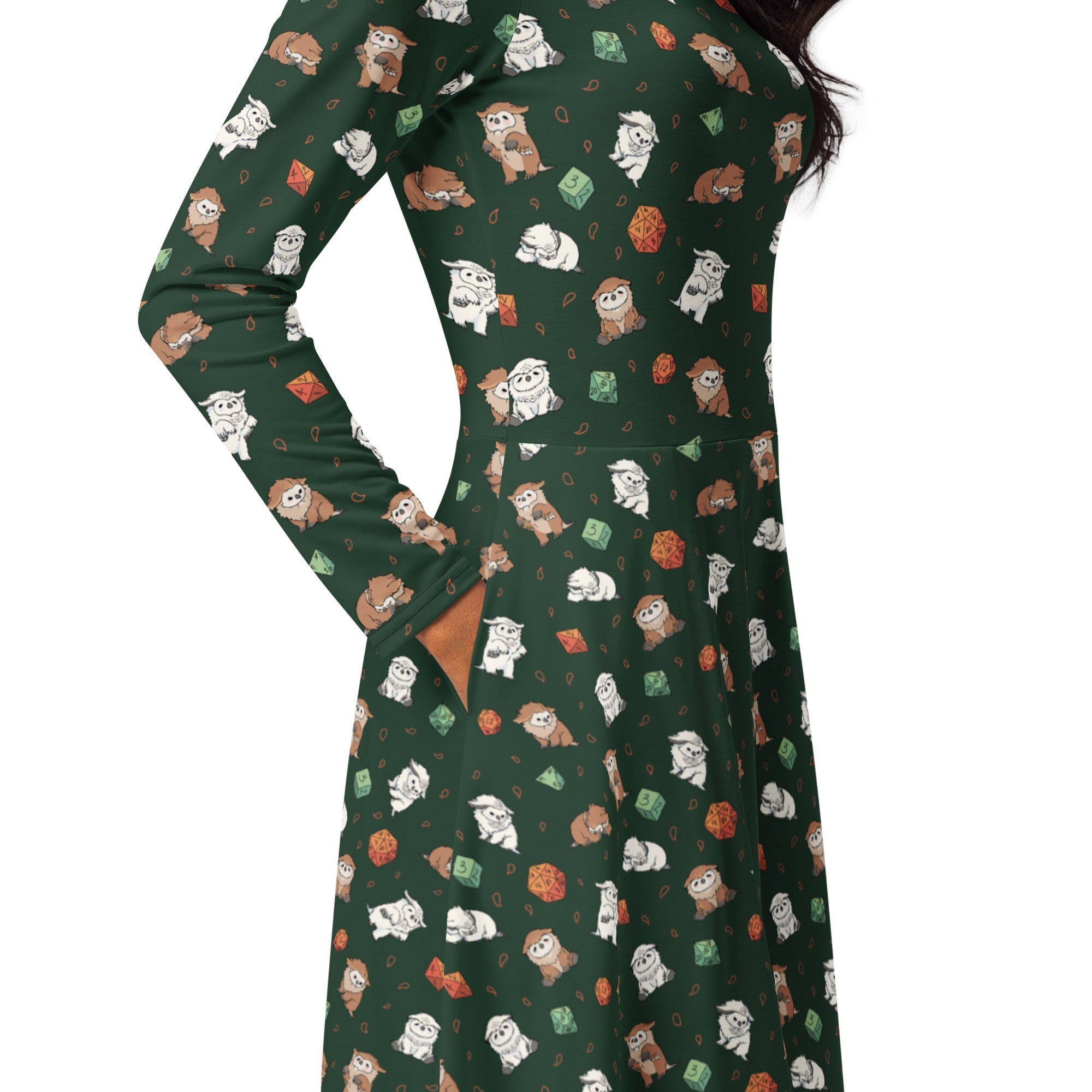 Nerdy Dnd Owlbears Long Sleeve Midi Dress