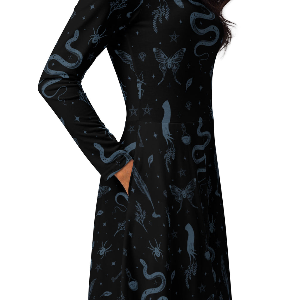 Nerdy Episodic Mystical Collection Black Long Sleeve Midi Dress