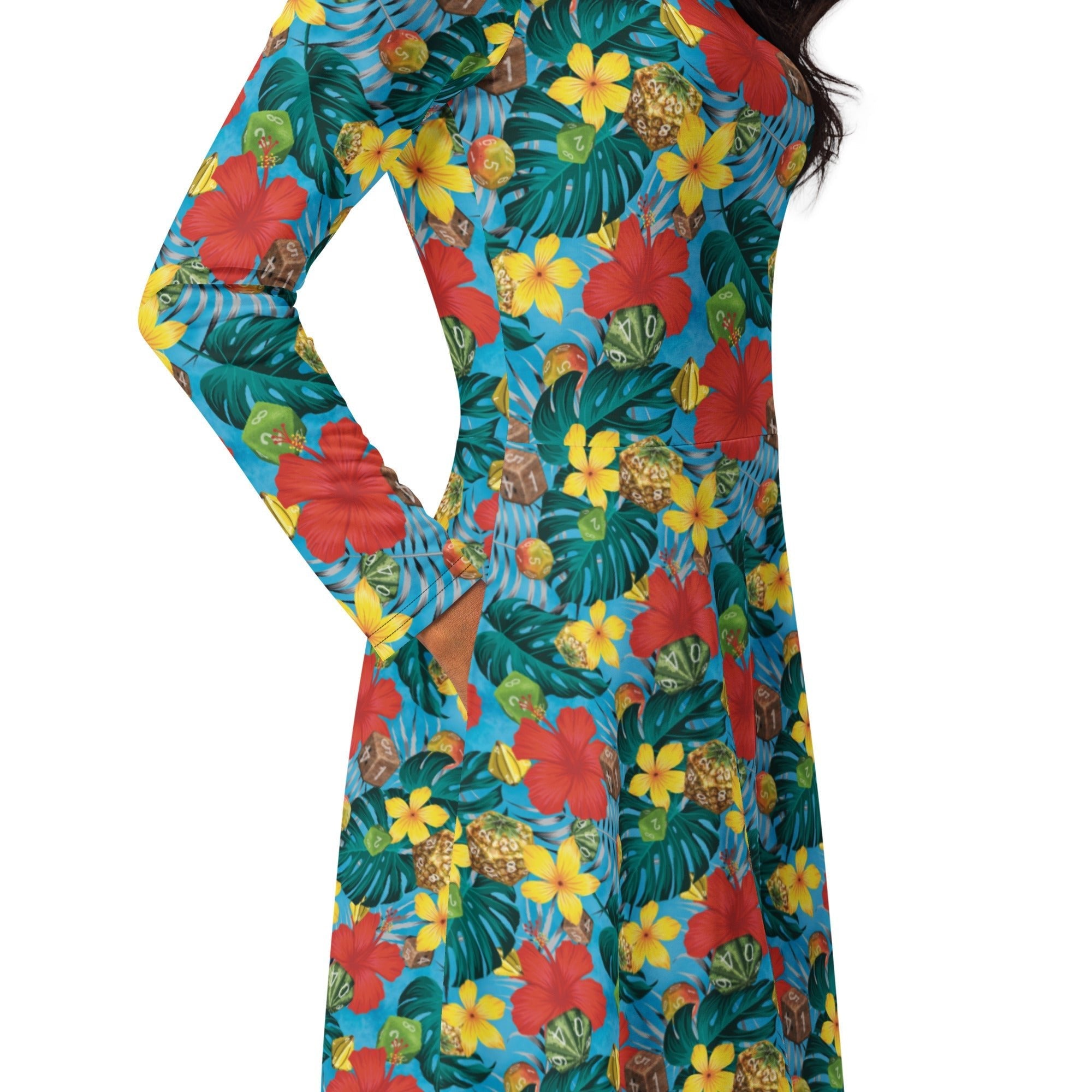 Nerdy Tropical Fruit Dice Dnd Long Sleeve Midi Dress