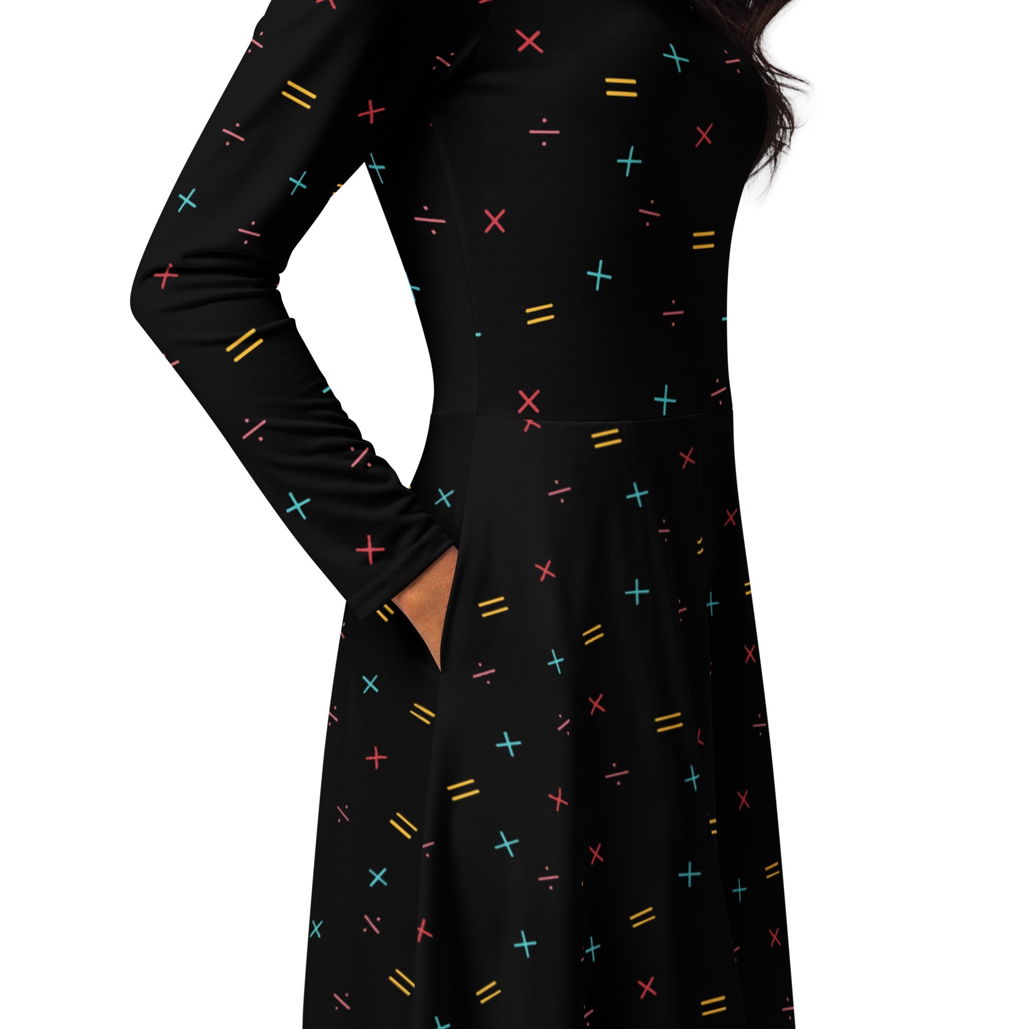 Nerdy Math Symbols Black Long Sleeve Midi Dress