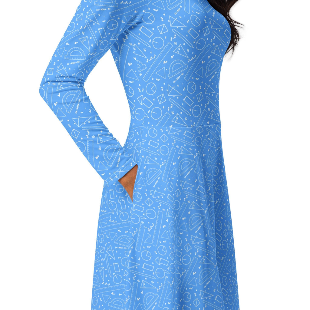 Nerdy Geometry Blue Math Long Sleeve Midi Dress