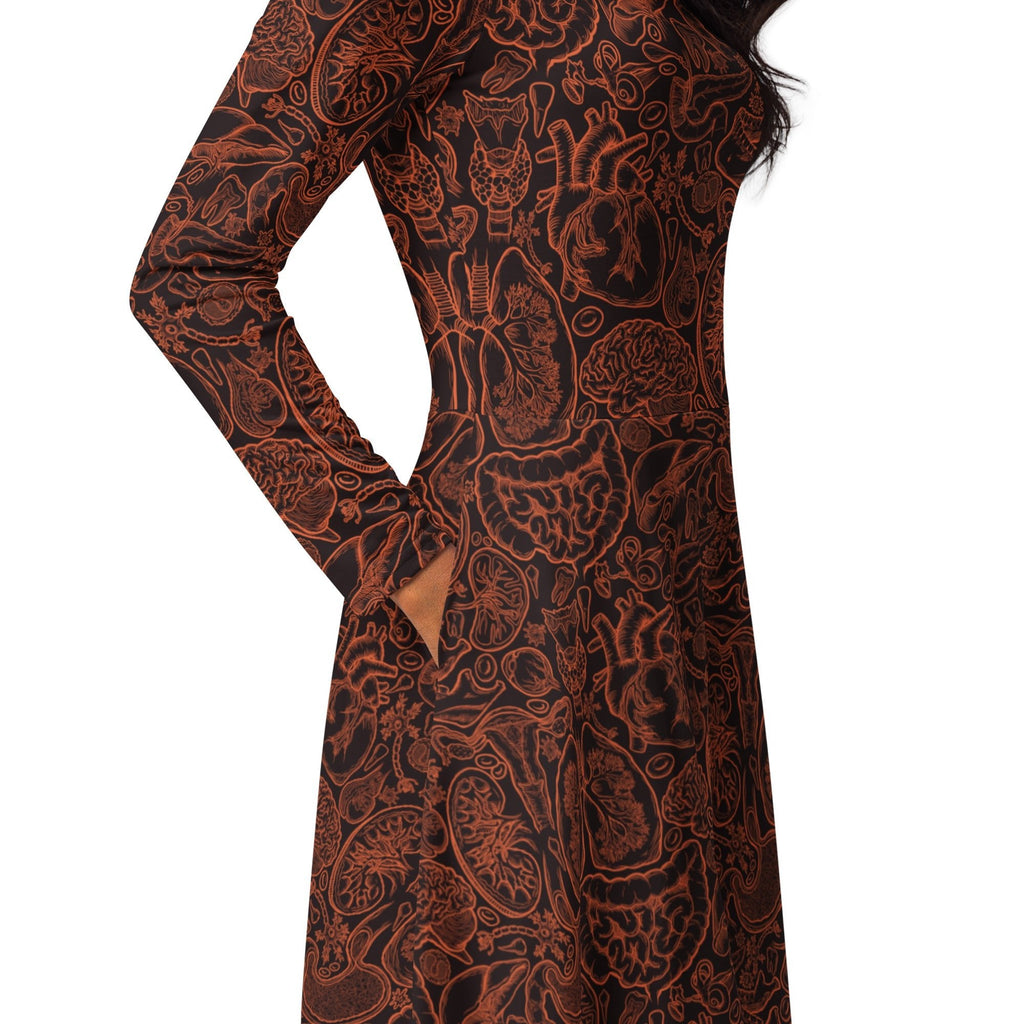 Human Anatomy Dark Long Sleeve Midi Dress 5