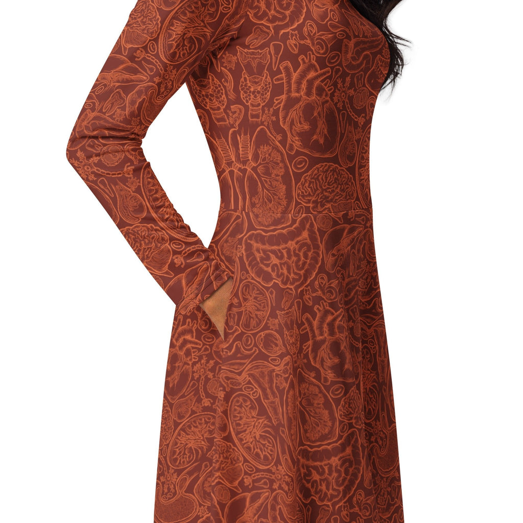 Human Anatomy Red Long Sleeve Midi Dress 5