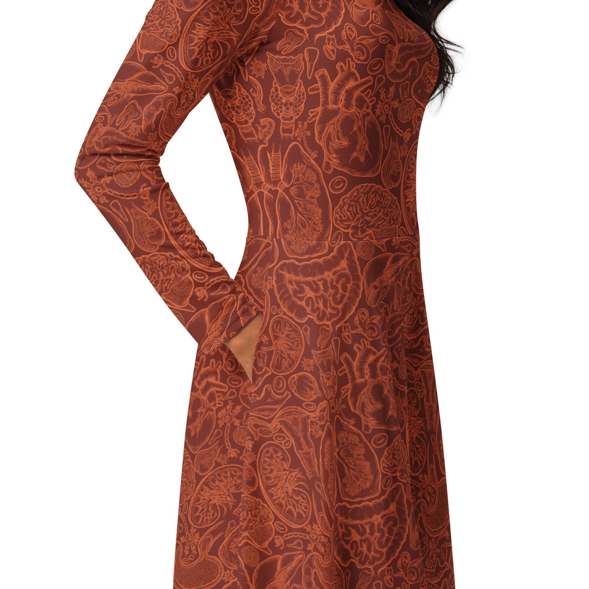 Human Anatomy Red Long Sleeve Midi Dress 5