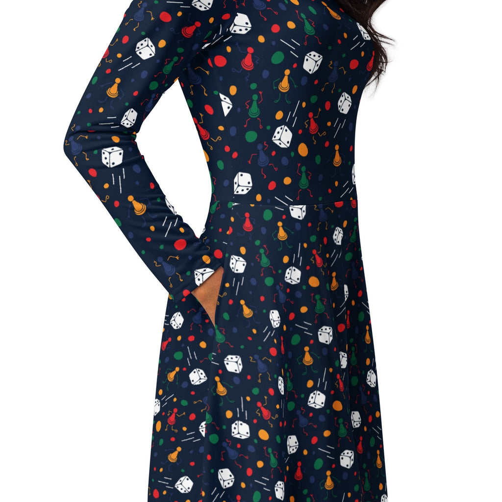 Pawn Party Blue Board Game Long Sleeve Midi Dress 5