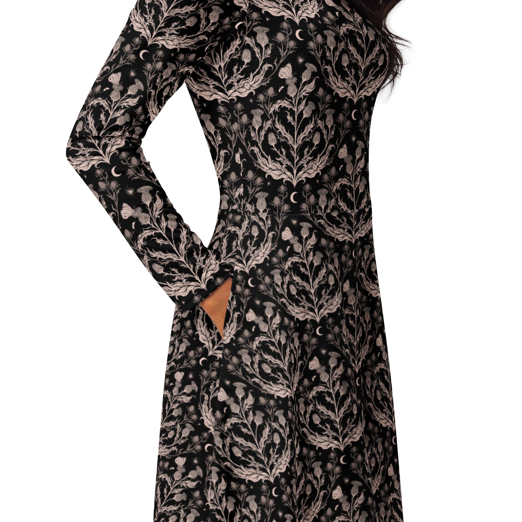 Episodic Thistle Home Black White Long Sleeve Midi Dress 5