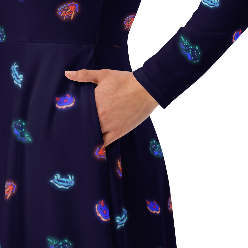 Nerdy Cute Sea Slugs Long Sleeve Midi Dress