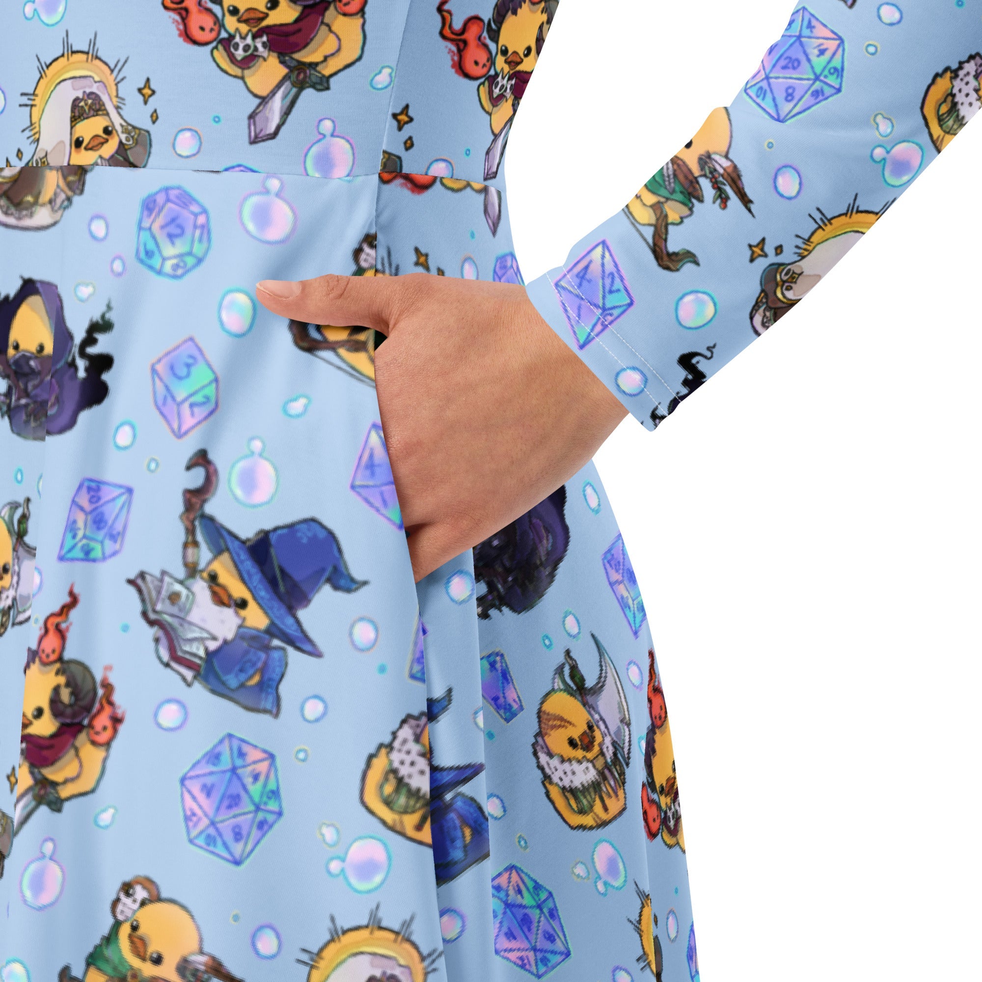 Nerdy DnD Classes Rubber Ducks Long Sleeve Midi Dress