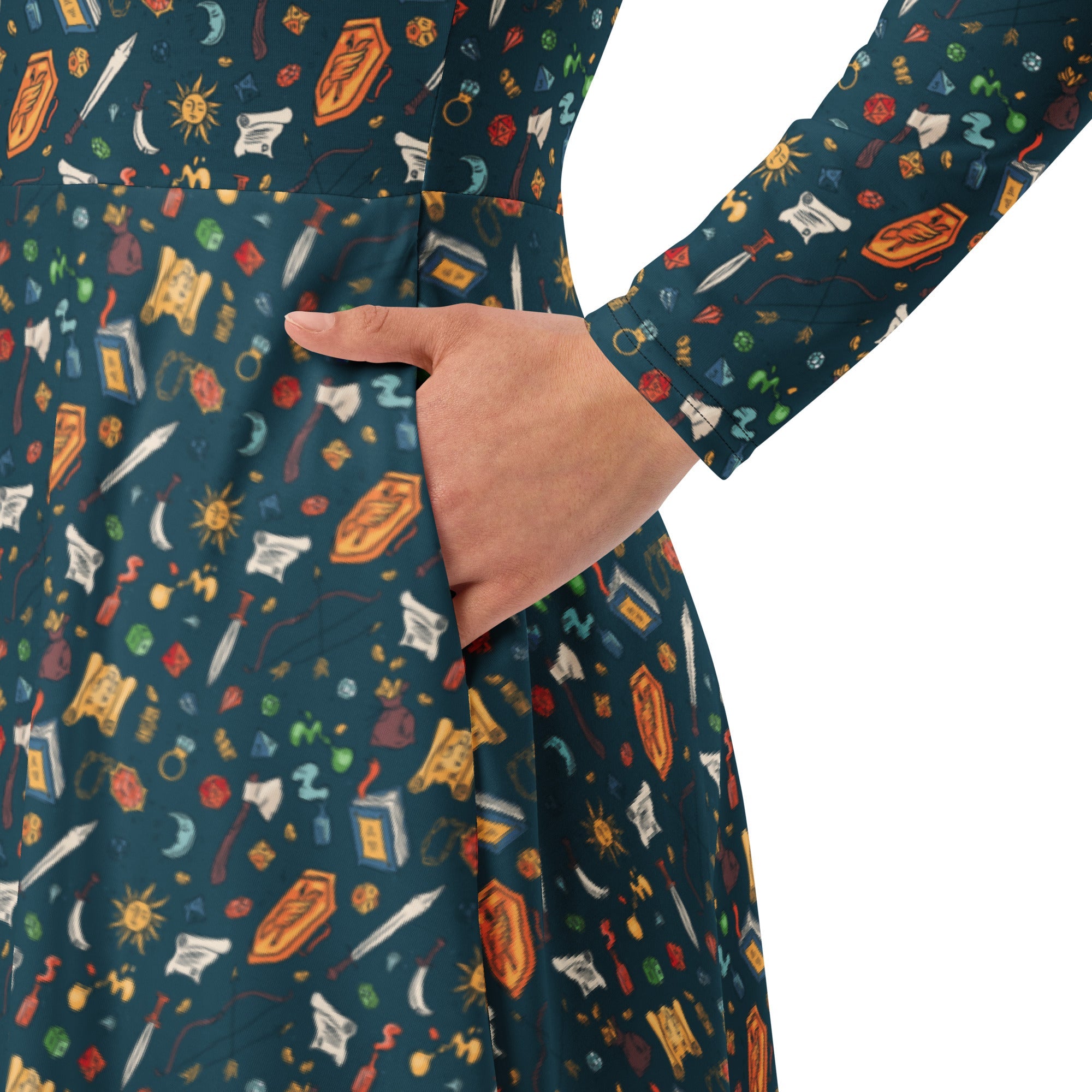 Nerdy Dnd Adventure Long Sleeve Midi Dress