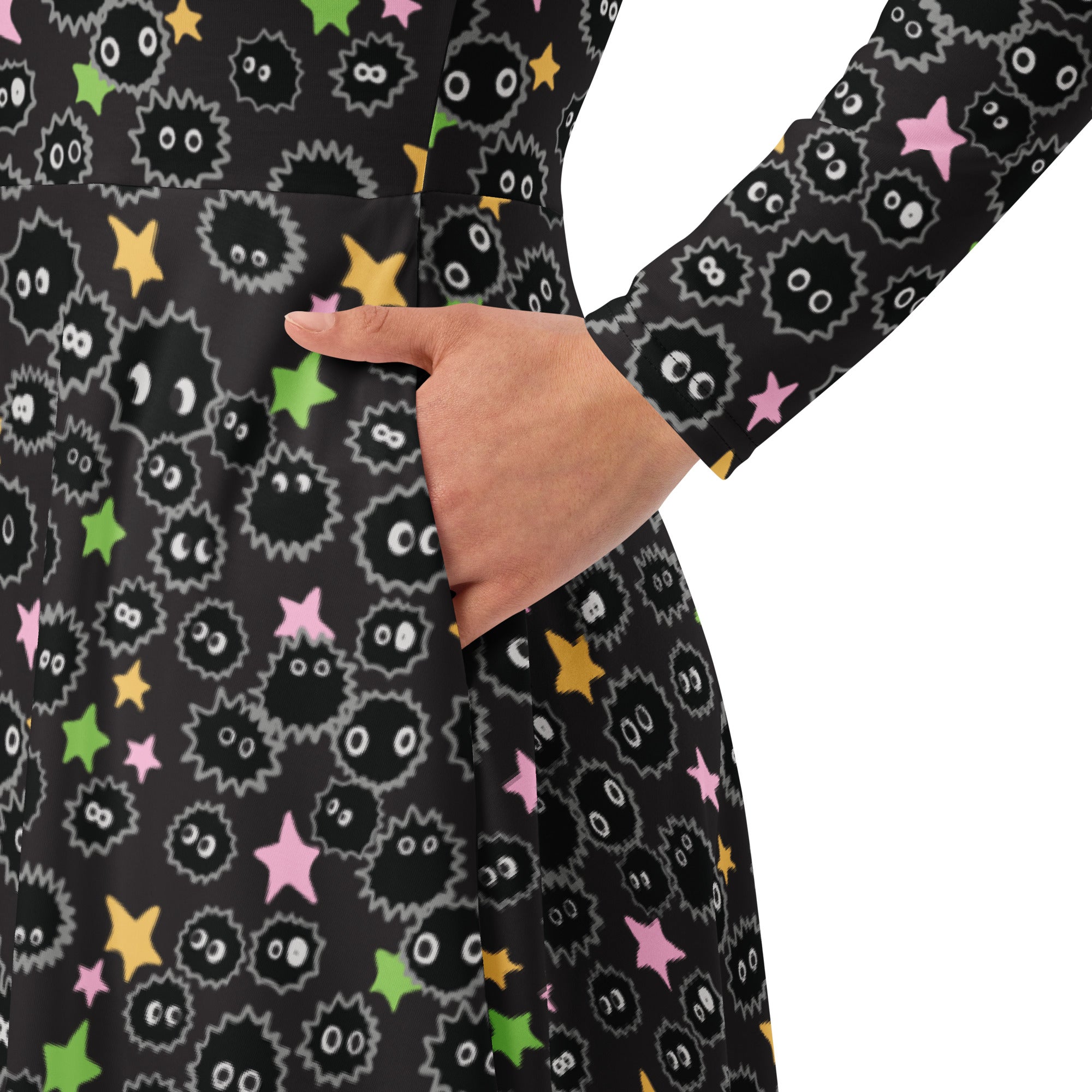 Nerdy Sootsprites Anime Long Sleeve Midi Dress