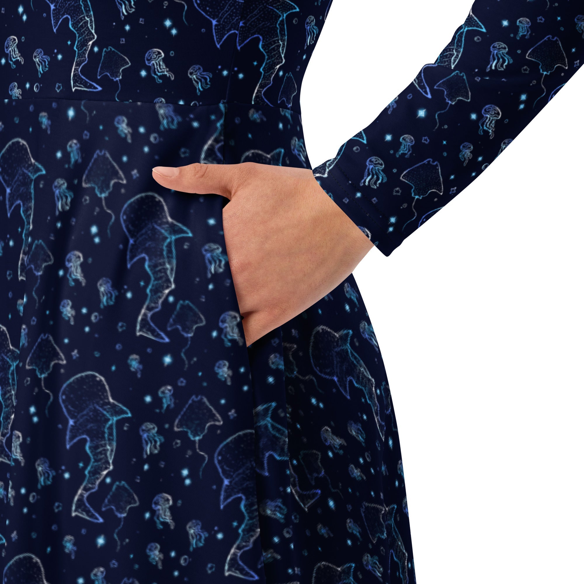 Nerdy Ocean Giants Long Sleeve Midi Dress
