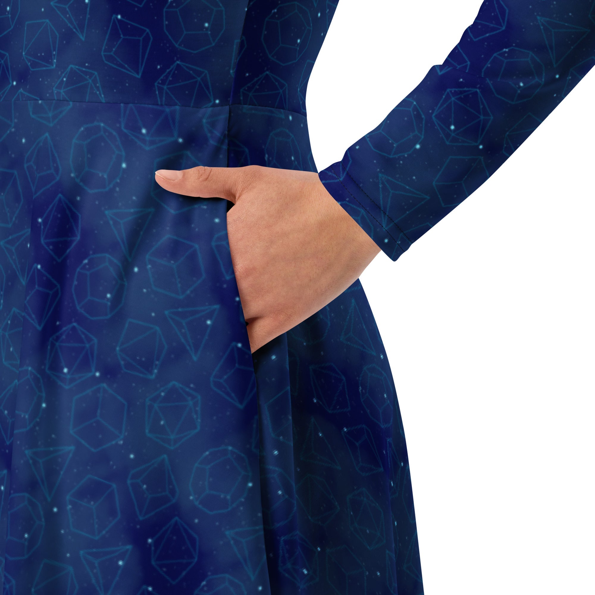 Nerdy Space RPG Dice Blue Dnd Long Sleeve Midi Dress