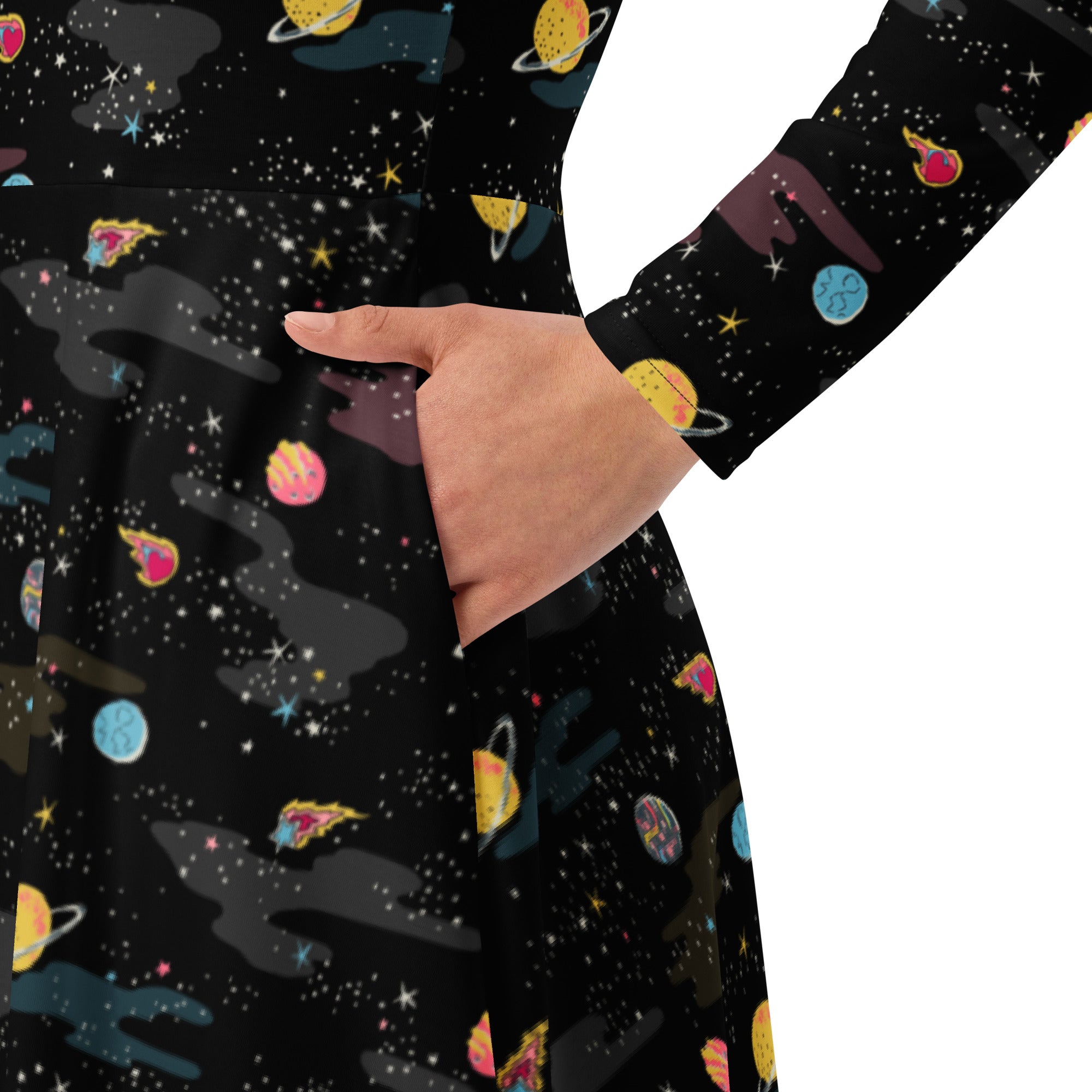Nerdy A Starry Galaxy Outer Space Long Sleeve Midi Dress