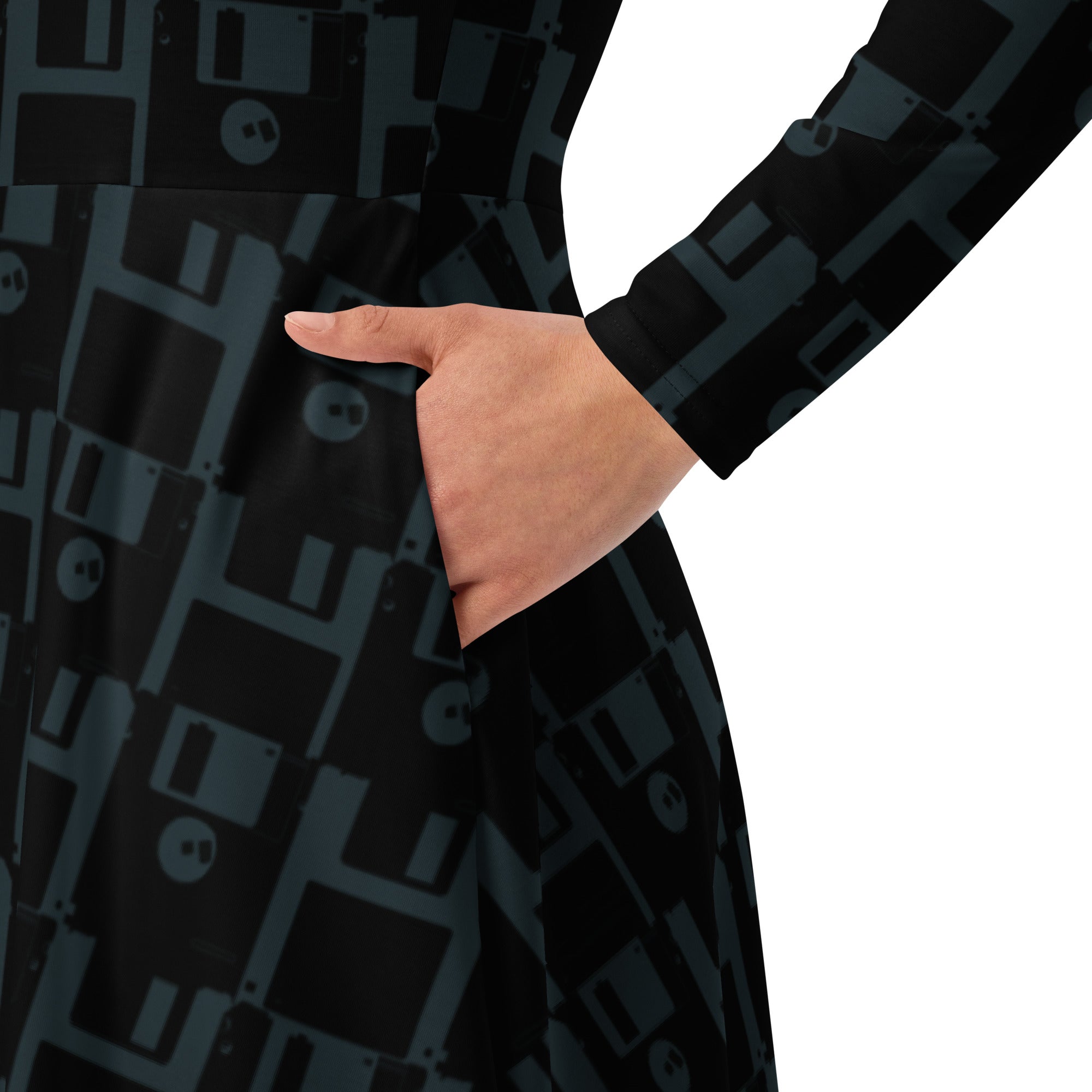 Nerdy Floppy Disk Long Sleeve Midi Dress