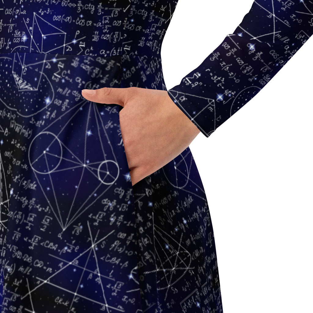 Nerdy Math And Physics Space Long Sleeve Midi Dress